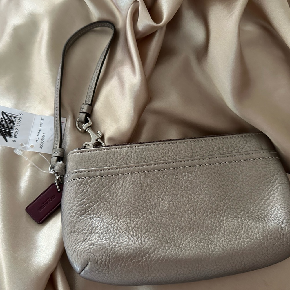 Coach Silver/Pewter Park Leather Wristlet Clutch